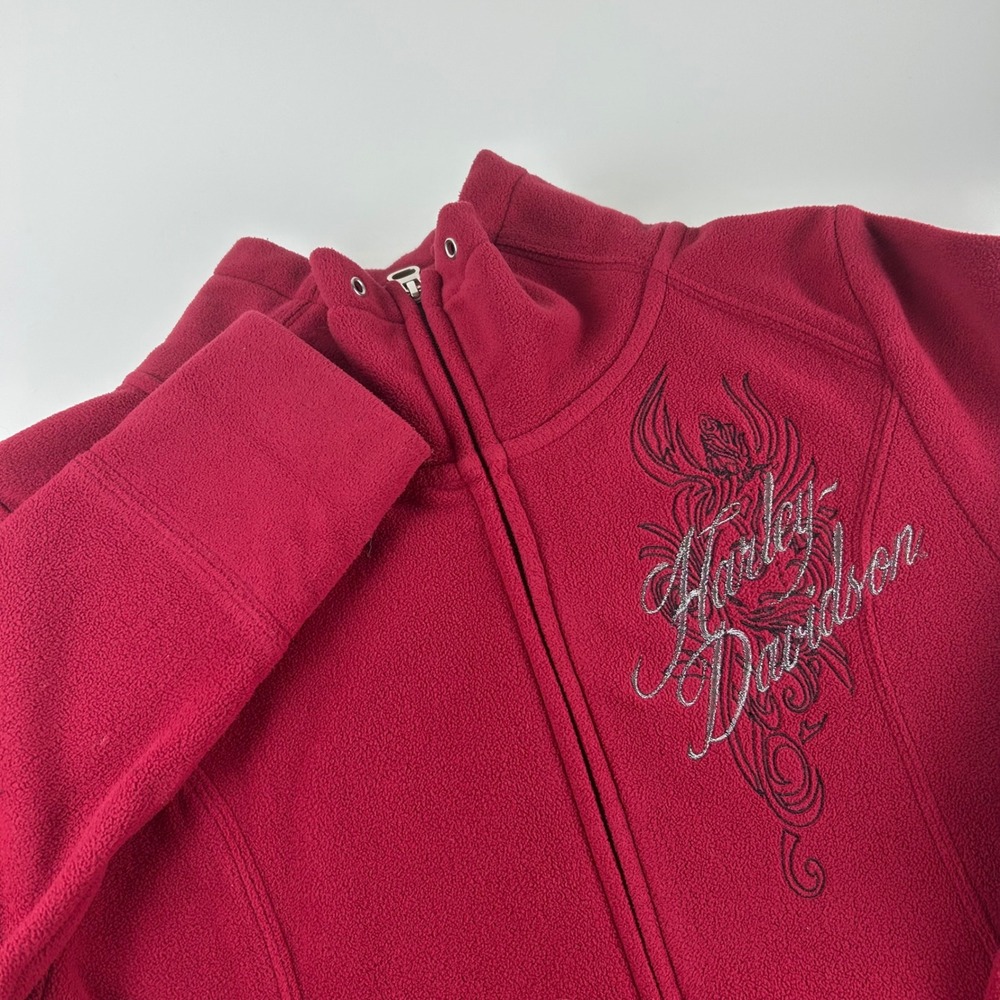 Harley-Davidson WMNS L Pink Fleece Zip Up Jacket Embroidered Rebel Biker